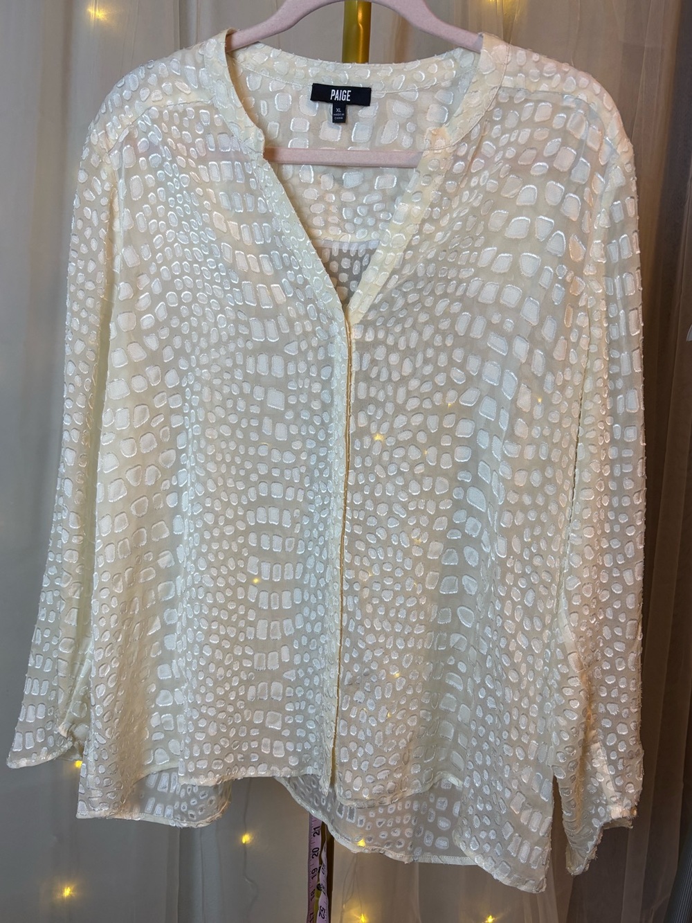 PAIGE** Latte Foam Color Crocodile Pattern Semi-sheer Blouse XL